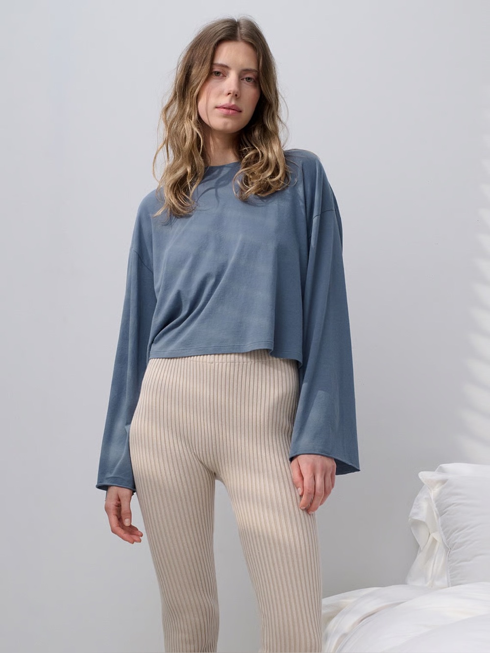 LUNYA ORGANIC PIMA WIDE-SLEEVE TEE IN HARBOR INDIGO